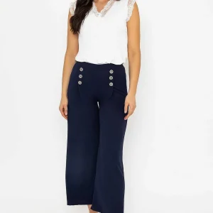 Pala D'oro Navy Wide Leg Scuba Trousers*Women Jeans & Trousers