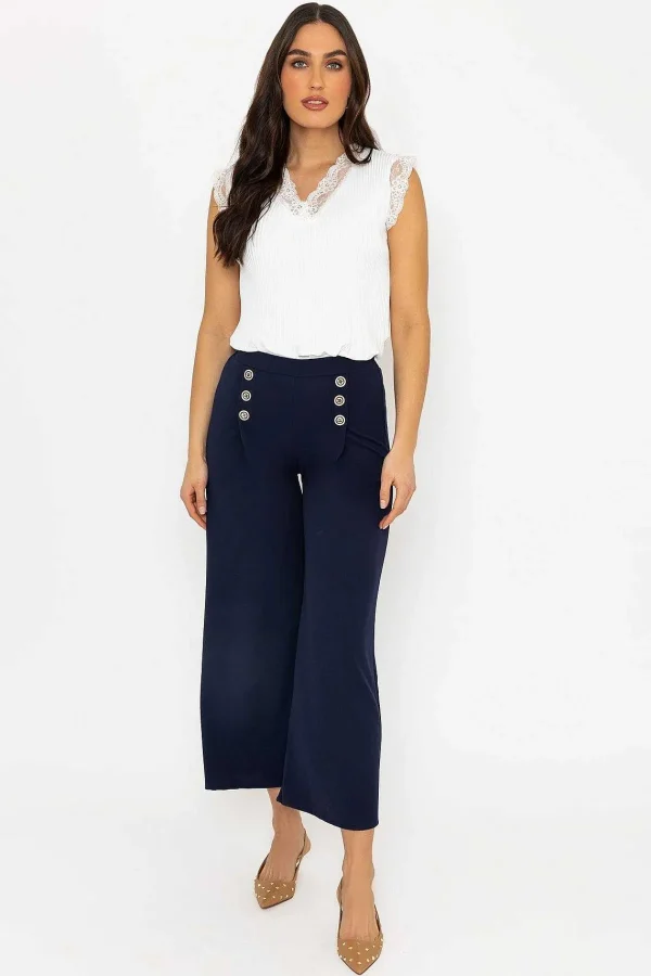 Pala D'oro Navy Wide Leg Scuba Trousers*Women Jeans & Trousers