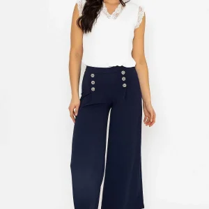 Pala D'oro Navy Wide Leg Scuba Trousers*Women Jeans & Trousers