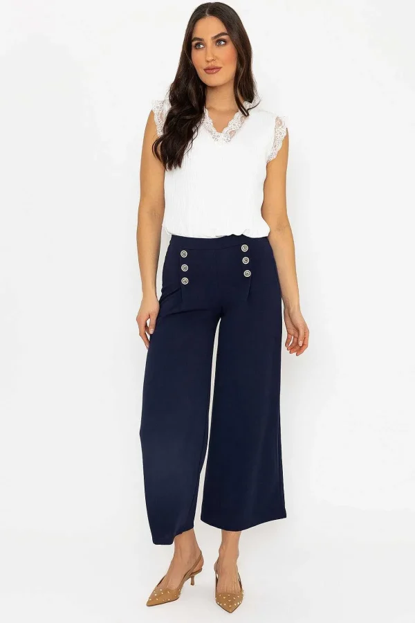 Pala D'oro Navy Wide Leg Scuba Trousers*Women Jeans & Trousers