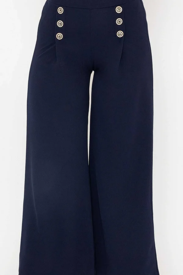 Pala D'oro Navy Wide Leg Scuba Trousers*Women Jeans & Trousers