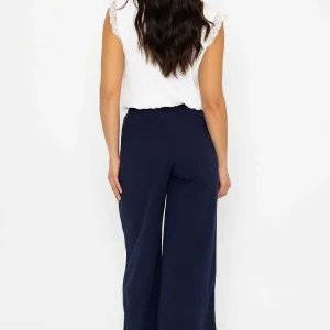 Pala D'oro Navy Wide Leg Scuba Trousers*Women Jeans & Trousers