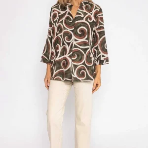 Pala D'oro Olivia Top In Khaki Print*Women Tops & Blouses