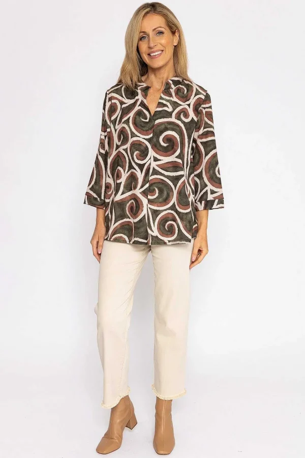 Pala D'oro Olivia Top In Khaki Print*Women Tops & Blouses