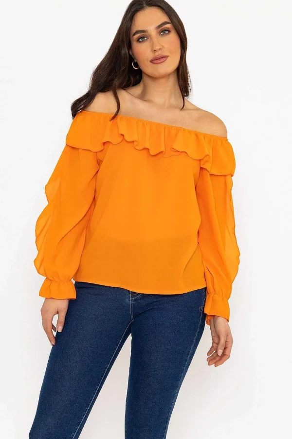 Pala D'oro Orange Bardot Frill Top*Women Tops & Blouses