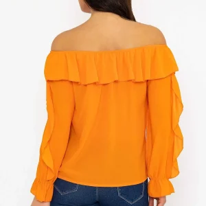 Pala D'oro Orange Bardot Frill Top*Women Tops & Blouses