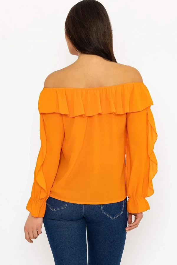 Pala D'oro Orange Bardot Frill Top*Women Tops & Blouses