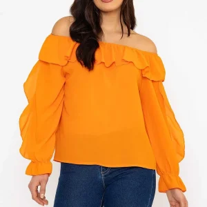 Pala D'oro Orange Bardot Frill Top*Women Tops & Blouses