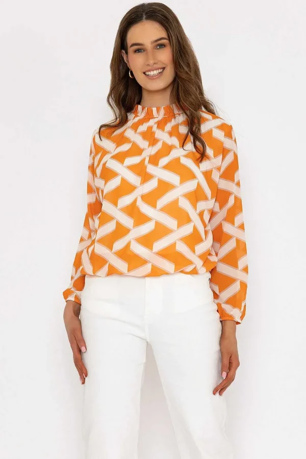 Pala D'Oro Orange High Neck Printed Top*Women Tops & Blouses