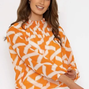 Pala D'Oro Orange High Neck Printed Top*Women Tops & Blouses