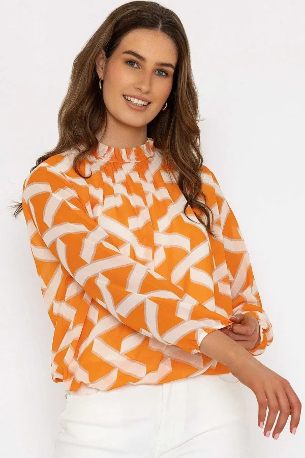 Pala D'Oro Orange High Neck Printed Top*Women Tops & Blouses