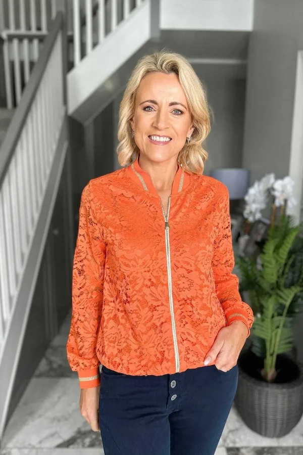 Pala D'oro Orange Lace Bomber Jacket*Women Coats & Jackets