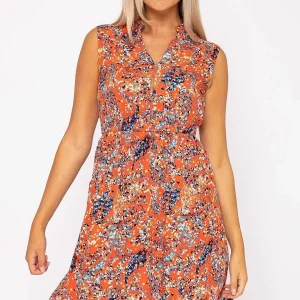 Kelly & Grace Weekend Orange Print Viscose Mini Dress* Skater