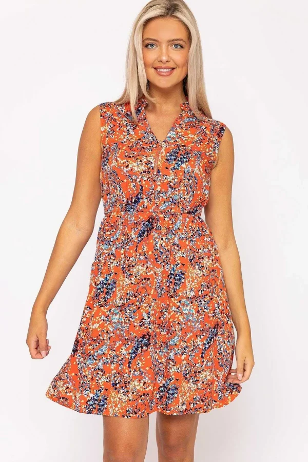 Kelly & Grace Weekend Orange Print Viscose Mini Dress* Skater