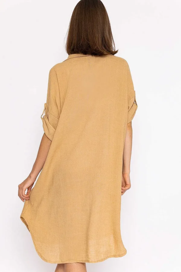 Pala D'oro Oversized Linen Shirt In Camel*Women Tops & Blouses