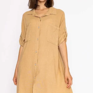 Pala D'oro Oversized Linen Shirt In Camel*Women Tops & Blouses