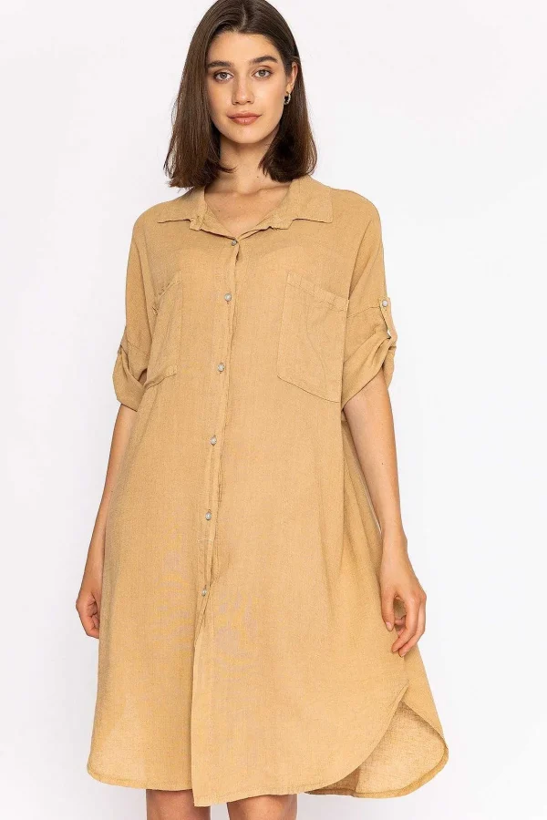 Pala D'oro Oversized Linen Shirt In Camel*Women Tops & Blouses