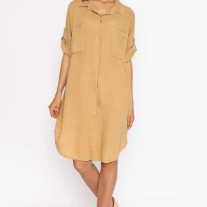 Pala D'oro Oversized Linen Shirt In Camel*Women Tops & Blouses