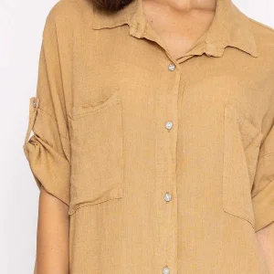 Pala D'oro Oversized Linen Shirt In Camel*Women Tops & Blouses