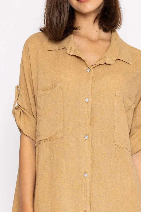 Pala D'oro Oversized Linen Shirt In Camel*Women Tops & Blouses