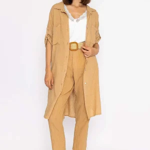 Pala D'oro Oversized Linen Shirt In Camel*Women Tops & Blouses