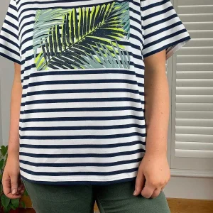 Ulla Popken Palm Print Relaxed Fit Striped Short Sleeve Tee*Women Tops & Blouses