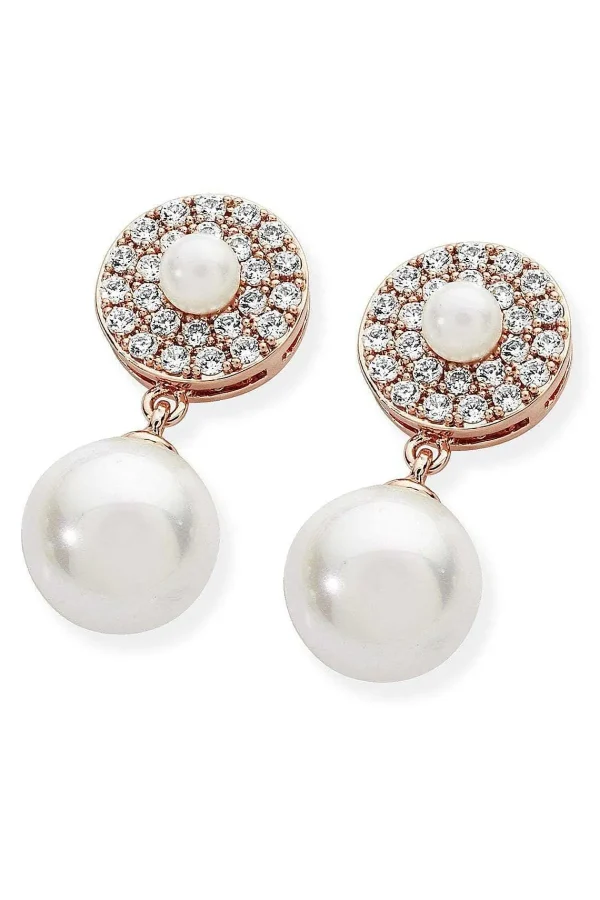 Tipperary Crystal Jewellery Pave Circle With Drop Pearl Earrings* Boxed Gifts