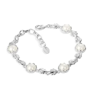 Newbridge Silverware Jewellery Pearl Leaf Link Bracelet* Boxed Gifts