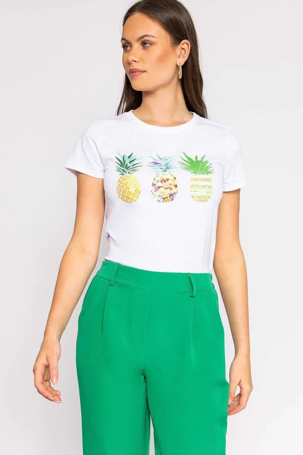 Pala D'oro Pineapple Printed T-Shirt In White*Women Tops & Blouses