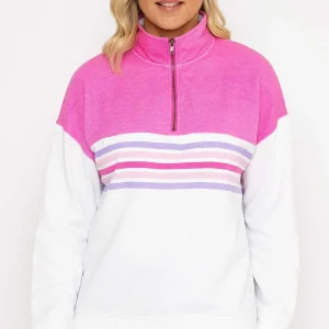 Voulez Vous Pink 1/2 Zip Pique Colour Block Top*Women Hoodies & Sweatshirts