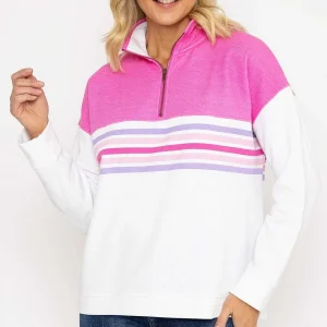 Voulez Vous Pink 1/2 Zip Pique Colour Block Top*Women Hoodies & Sweatshirts