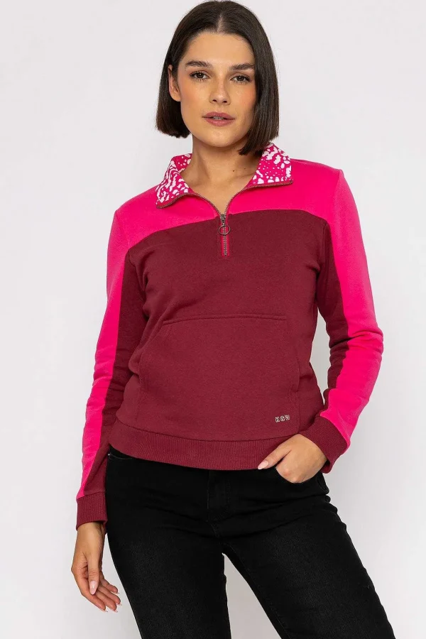 Kelly & Grace Weekend Pink 1/4 Zip Pocket Sweatshirt*Women Hoodies & Sweatshirts