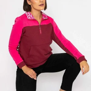 Kelly & Grace Weekend Pink 1/4 Zip Pocket Sweatshirt*Women Hoodies & Sweatshirts