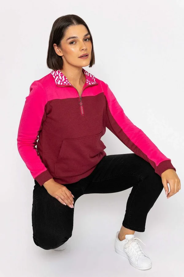 Kelly & Grace Weekend Pink 1/4 Zip Pocket Sweatshirt*Women Hoodies & Sweatshirts