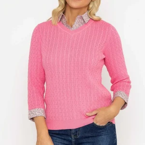 Voulez Vous Pink Cable Knit Sweater With Shirt Collar*Women Jumpers & Cardigans