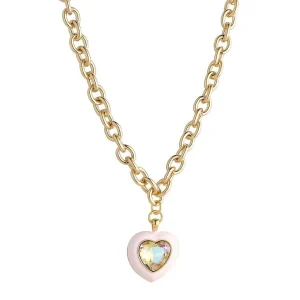 Knight & Day Pink Enamel Heart Short Necklace* Boxed Gifts