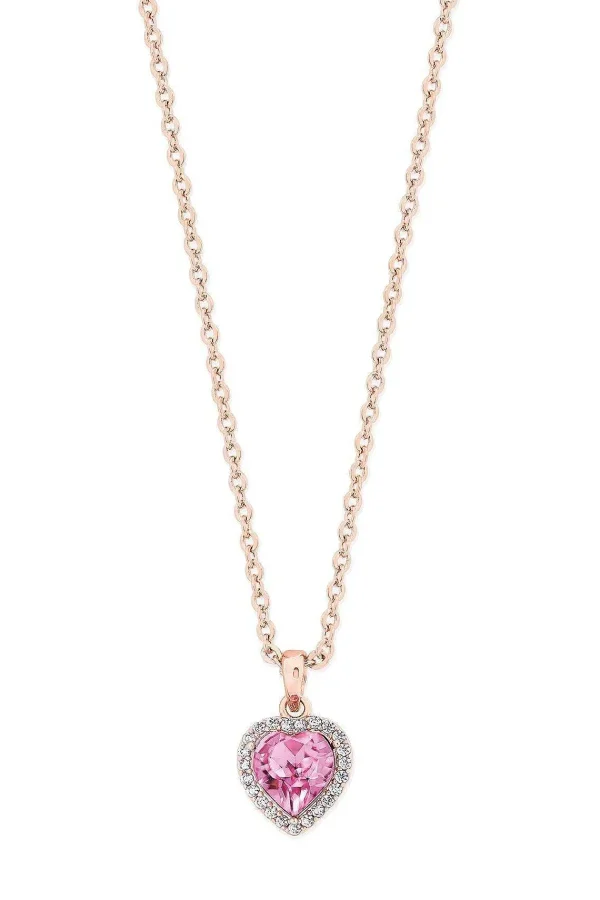 Tipperary Crystal Jewellery Pink Heart Drop Pendant In Rose Gold* Gran