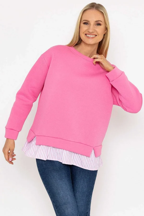 Pala D'oro Pink Sweatshirt With Stripe Shirt Insert*Women Hoodies & Sweatshirts