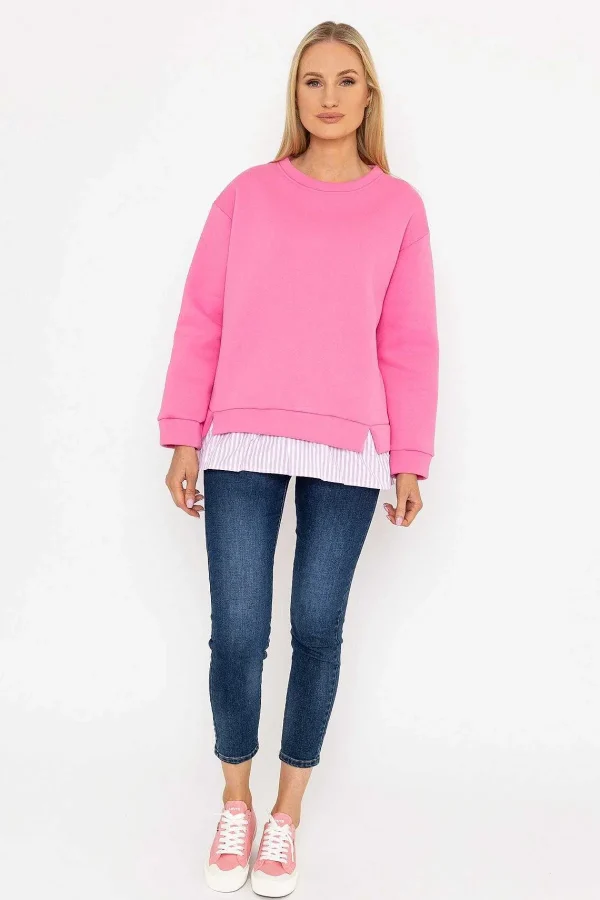 Pala D'oro Pink Sweatshirt With Stripe Shirt Insert*Women Hoodies & Sweatshirts