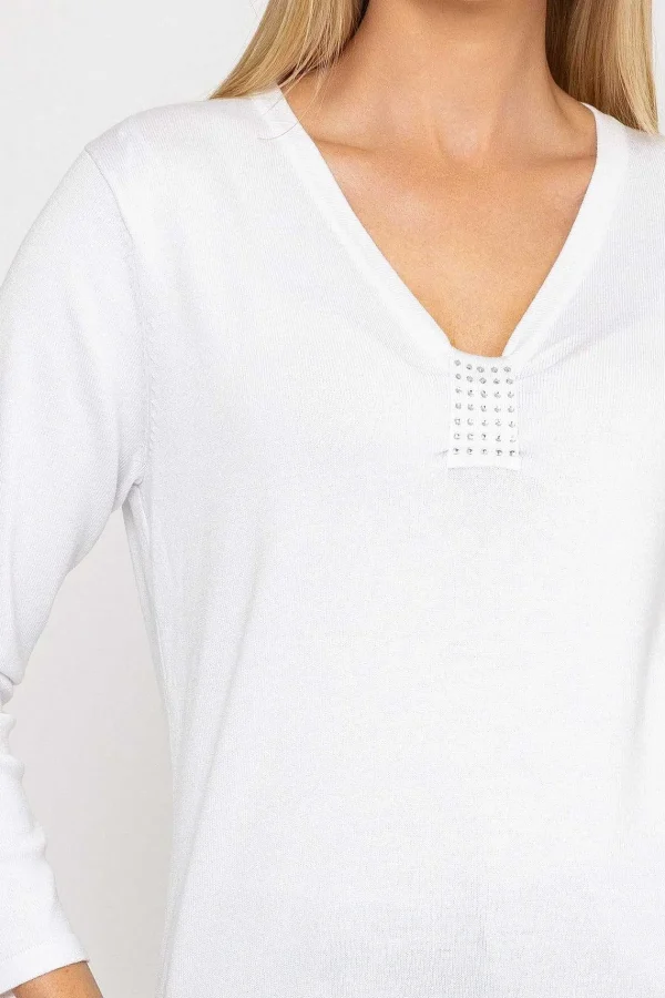 Voulez Vous Plain Knit Sweater With Diamonte Detail In White*Women Jumpers & Cardigans