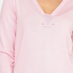 Voulez Vous Plain Knit Sweater With Diamonte Detail In Pink*Women Jumpers & Cardigans