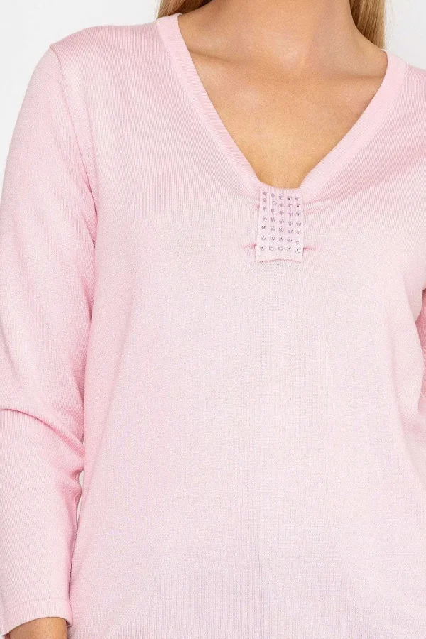 Voulez Vous Plain Knit Sweater With Diamonte Detail In Pink*Women Jumpers & Cardigans