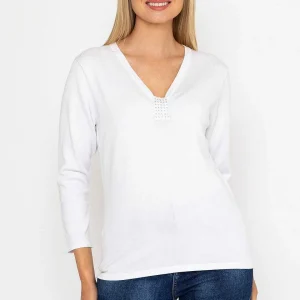 Voulez Vous Plain Knit Sweater With Diamonte Detail In White*Women Jumpers & Cardigans