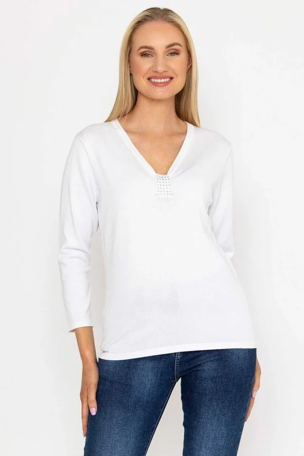 Voulez Vous Plain Knit Sweater With Diamonte Detail In White*Women Jumpers & Cardigans