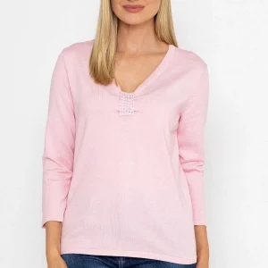 Voulez Vous Plain Knit Sweater With Diamonte Detail In Pink*Women Jumpers & Cardigans