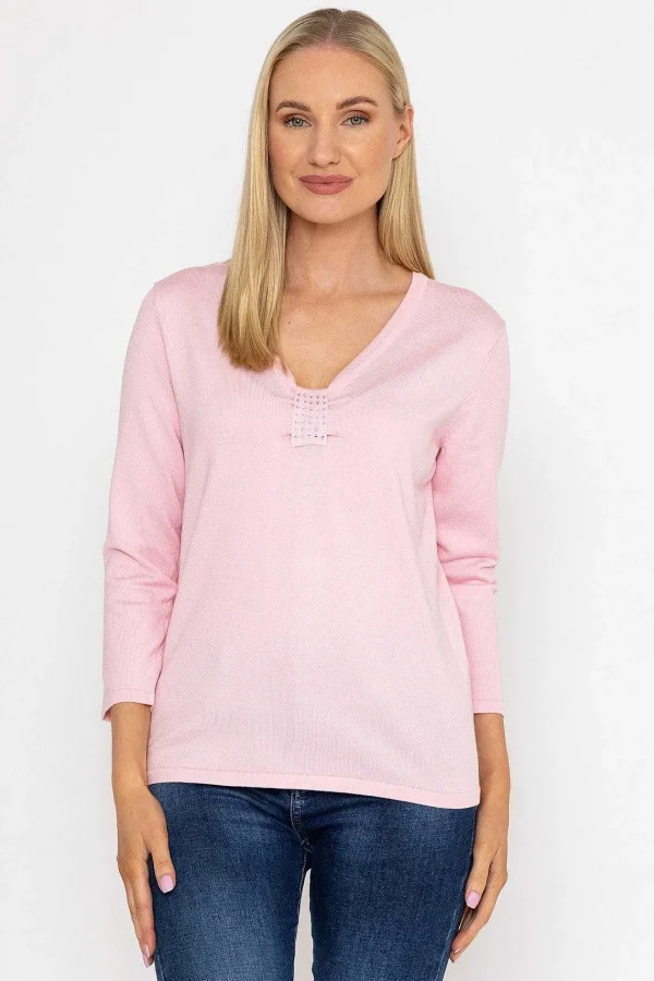 Voulez Vous Plain Knit Sweater With Diamonte Detail In Pink*Women Jumpers & Cardigans