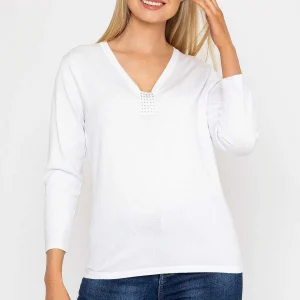 Voulez Vous Plain Knit Sweater With Diamonte Detail In White*Women Jumpers & Cardigans