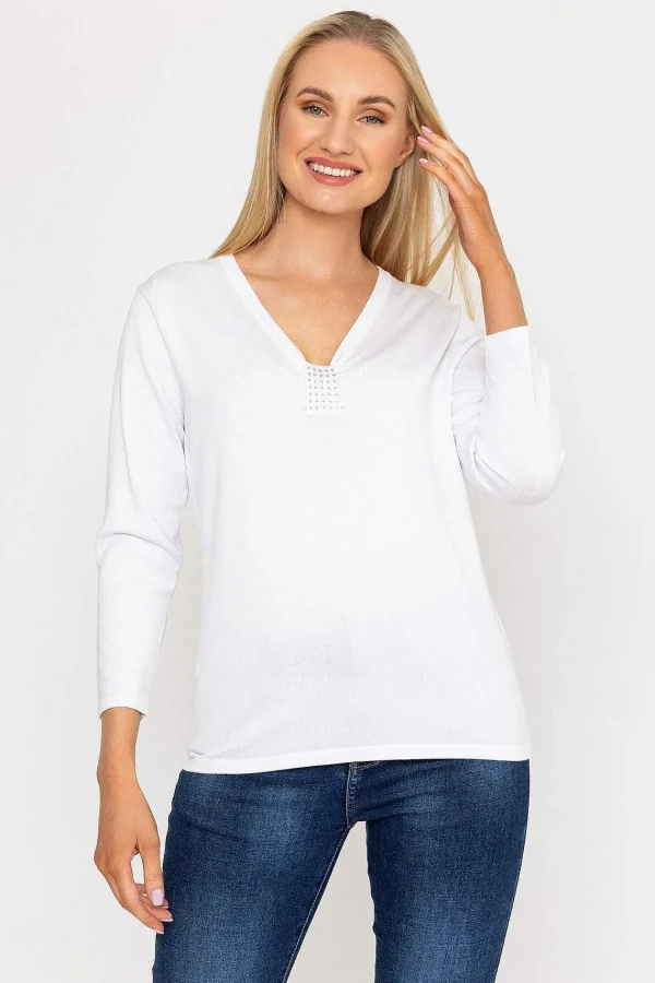 Voulez Vous Plain Knit Sweater With Diamonte Detail In White*Women Jumpers & Cardigans