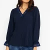 Pala D'oro Pleated Lace Trim Top In Navy*Women Tops & Blouses