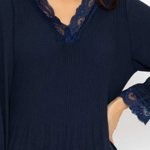 Pala D'oro Pleated Lace Trim Top In Navy*Women Tops & Blouses